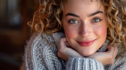 Smiling Woman in Cozy Sweater