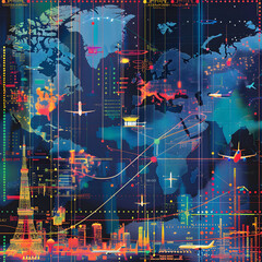 Color-Coded Global Airline Flight Paths and Schedules on a Stylized World Map