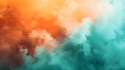 Vibrant Stock Photo of Colorful Aerosol Cloud with Glitch Effects in Orange and Teal. Concept Stock Photography, Colorful Aerosol Cloud, Glitch Effects, Orange and Teal, Vibrant Colors