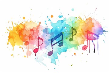 Clipart of a musical note with rainbow gradient watercolor splashes