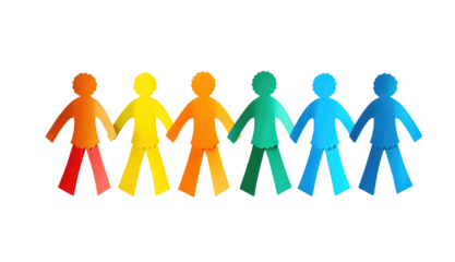 teamwork, colored paper people over transparent background