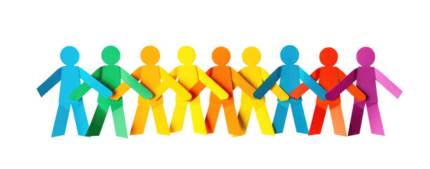 teamwork, colored paper people over transparent background