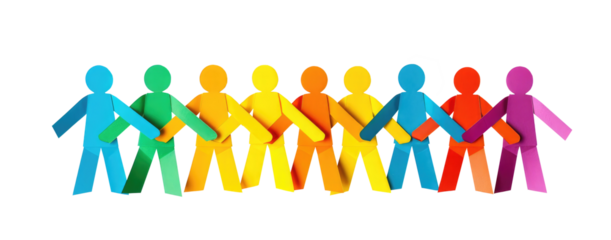 teamwork, colored paper people over transparent background