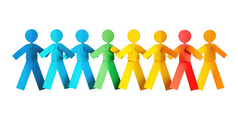 teamwork, colored paper people over transparent background