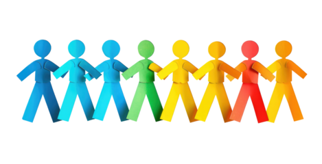 teamwork, colored paper people over transparent background
