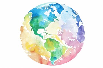 Watercolor illustration clipart of a peace sign painted in rainbow colors with a dripping paint effect