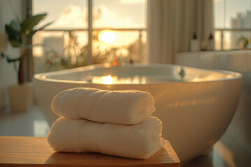 a clean towel on the background of the bathroom, close up