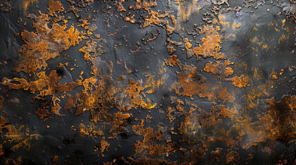 Rustic metal texture with dark background, black and orange rusted surface