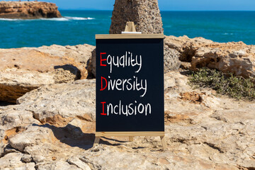 EDI equality diversity inclusion symbol. Concept words EDI equality diversity inclusion on yellow...