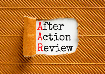 AAR After action review symbol. Concept words AAR After action review on beautiful white paper....