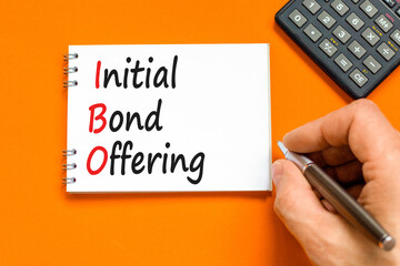 IBO initial bond offering symbol. Concept words IBO initial bond offering on beautiful white note....