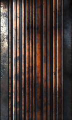 A vertical image showcasing a series of old, rusty metal pipes with contrasting areas of light and shadow.
 - obrazy, fototapety, plakaty