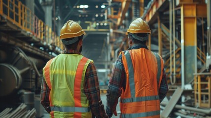 Engineers and factory managers wearing safety helmet inspect the machines in the production. inspector opened the machine to test the system to meet the standard. machine, maintenance