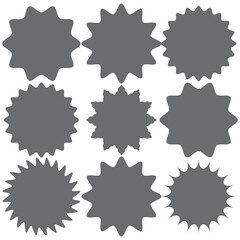 Set of vector starburst, sunburst badges. Simple flat style Vintage labels. Design elements. Colored stickers. A collection of different types and colors icon