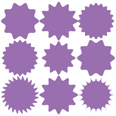 Set of vector starburst, sunburst badges. Simple flat style Vintage labels. Design elements. Colored stickers. A collection of different types and colors icon