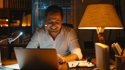 Man Smiling at Computer Screen