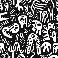 Black & white craft e art doodle vector pattern flat simple design