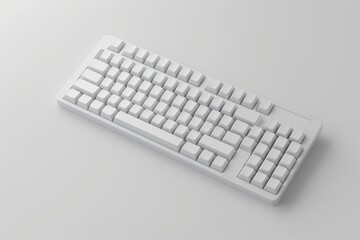 A 3D render of a minimal keyboard with soft, rounded keys and a gentle, matte finish, isolated on white background