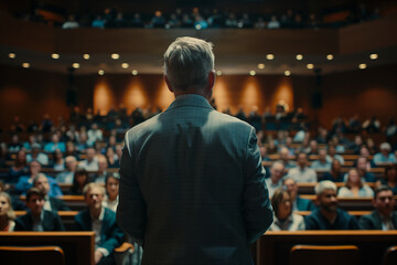 The speaker speaks to the public