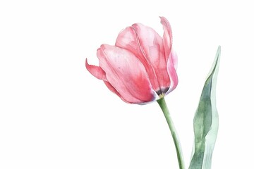 Fototapeta premium A watercolor painting of a minimal pink tulip, simple and clean, isolated on white background