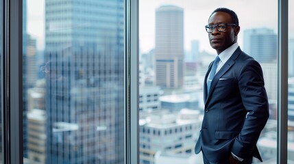 Fototapeta premium Modern businessman portrait, adult man in suit standing, professional business person.