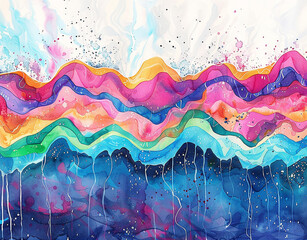 Multi-colored watercolor abstract painting on a white background