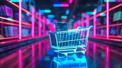 Black Friday Deals are dramatically presented with hightech gadgets under a sleek glow neon light, creating an enticing shopping environment, product display background