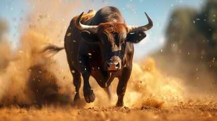 The bull ran wildly.
