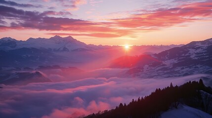 Fototapeta premium Majestic swiss alps sunrise painting scenic landscape of the stunning mountain range