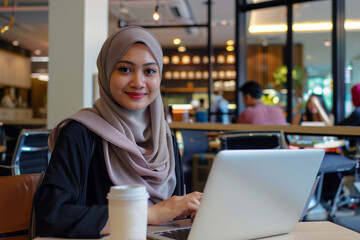 Fototapeta premium Office scene with a Muslim businesswoman