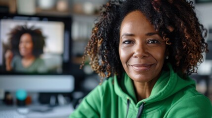 Smiling Woman During Video Conference - obrazy, fototapety, plakaty