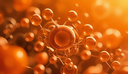 Abstract atomic structure created in orange color. AI Generated.