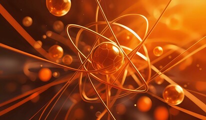 Abstract atomic structure created in orange color. AI Generated.