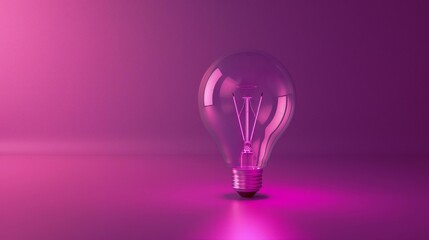 Glowing Light Bulb on a Vibrant Purple Background, Symbolizes Innovation