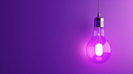 Glowing Purple Light Bulb on a Plain Background with Focused Light