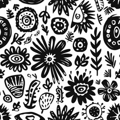 Black & white craft e art doodle vector pattern flat simple design