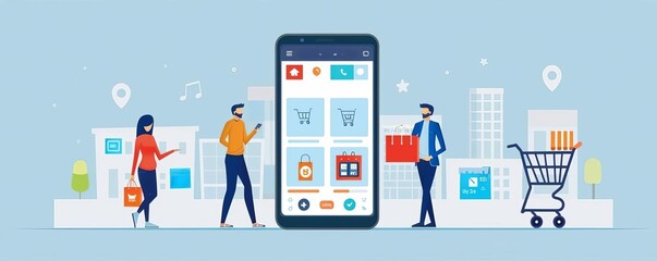 Illustrate the seamless mobile shopping experience optimized for easy navigation and checkout for startup customers