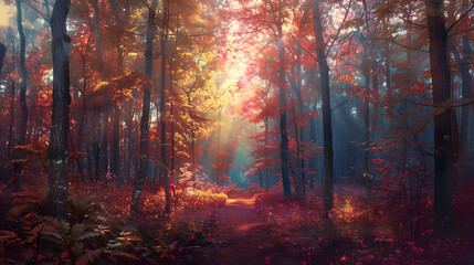 Autumn's Ethereal Charm: A Majestic Kaleidoscope of the SJ Fall Colors - obrazy, fototapety, plakaty