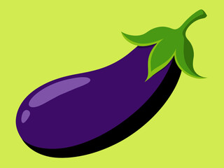 Eggplant vector illustration isolated on yellow background.