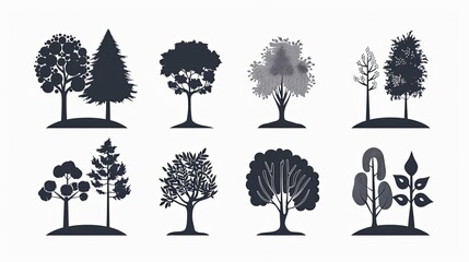 trees icons set vector illustration simple shapes black on white background
