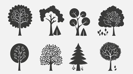 trees icons set vector illustration simple shapes black on white background