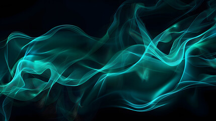 Obraz premium Teal blue green black color abstract glowing color wave Background. Generative AI.