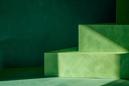 Green stairs on green wall background,   rendering,  illustration