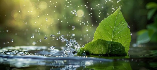 leaf with water splashing u