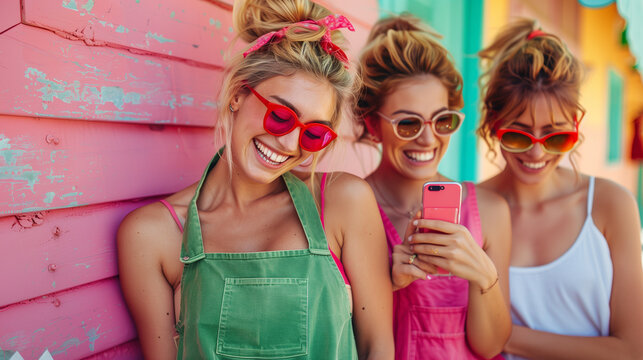 Three girls are laughing - Powered by Adobe