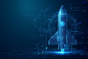 blueprint rocket technology mesh line blue background