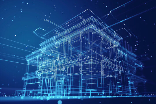 3d perspective blueprint building scan line,technology background