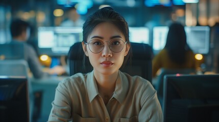 Asian Woman in Tech Office