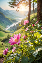 Fototapeta premium pink flowers in the lake