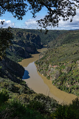 Meander of the duero river in the natural park of arribes del duero, Pinilla de Fermoselle, Zamora,...